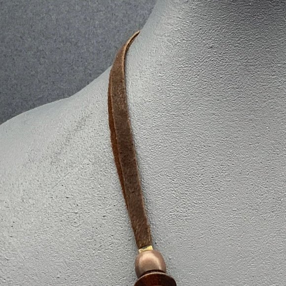 Copper Crescent BoHo Necklace Statement Silver Gold Wood Brown Suede - Picture 5 of 7